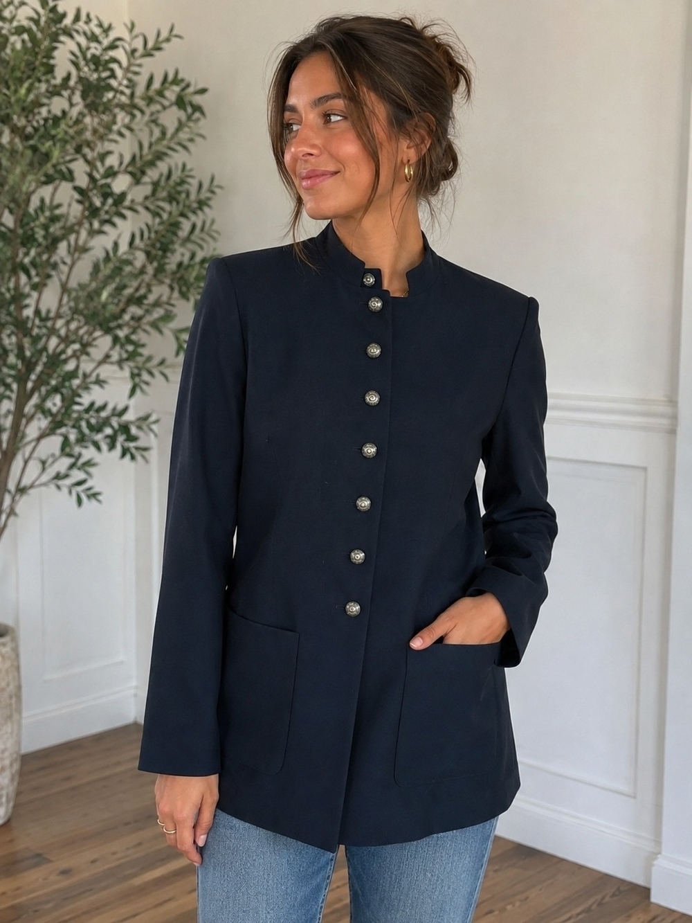 VINTAGE Ralph Lauren Navy Blue Military Style Blazer Jacket Gold Buttons Preppy